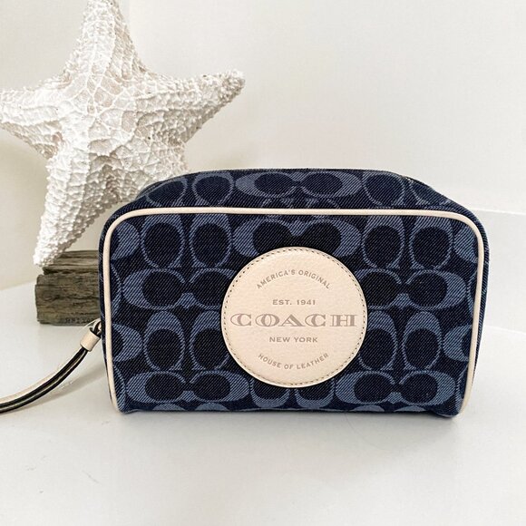 Coach - Dempsey - Boxy Cosmetic Case 20 - Signature Denim With Coach Pattern - Picture 1 of 7